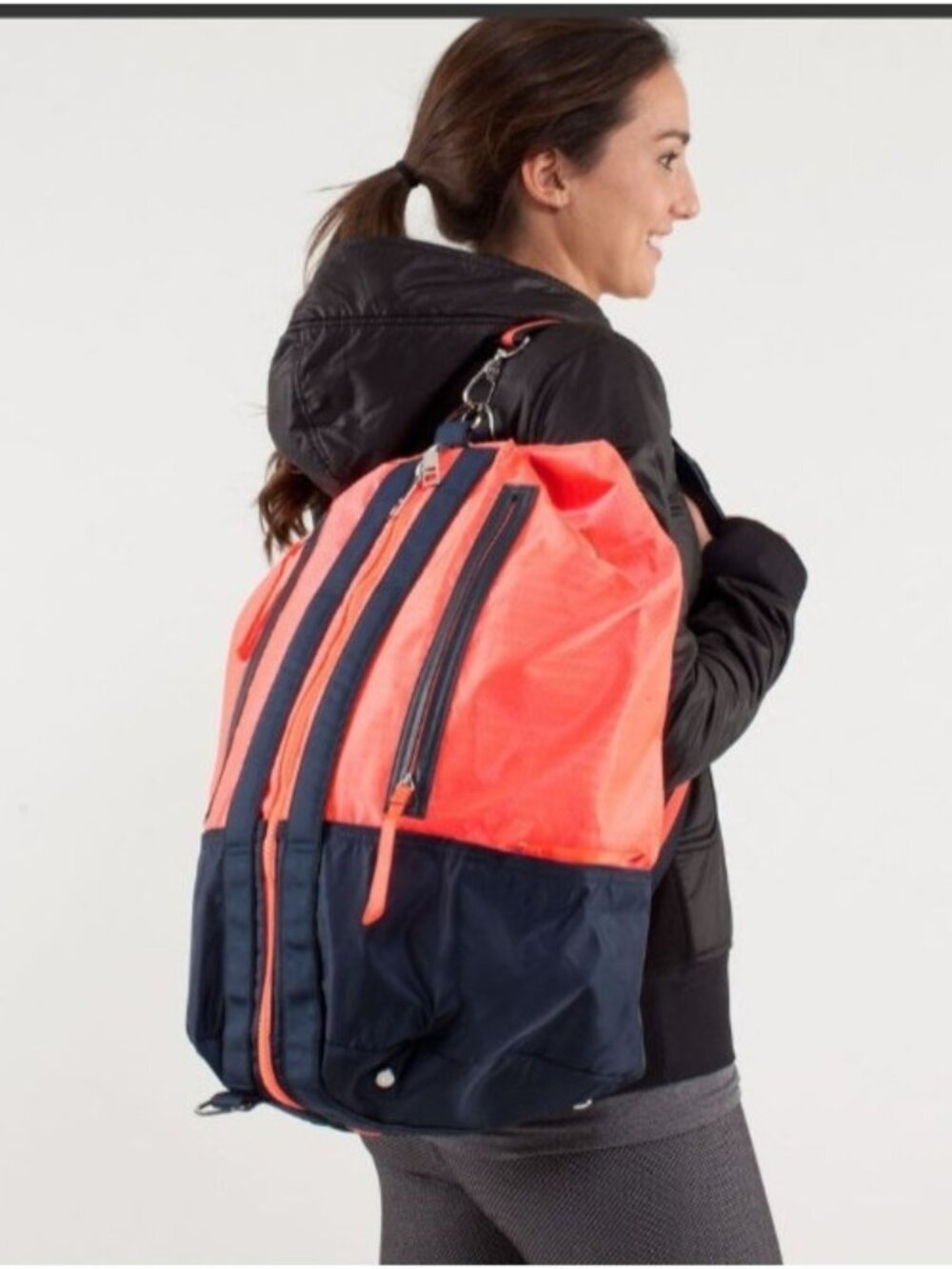 Lululemon Do It Up Gym Bag Neon Coral Navy Large Duffle Crossbody Travel Sport